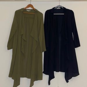 TWO Vine & Love long sleeve oversized sheer shirt/cardigan in Olive and Black